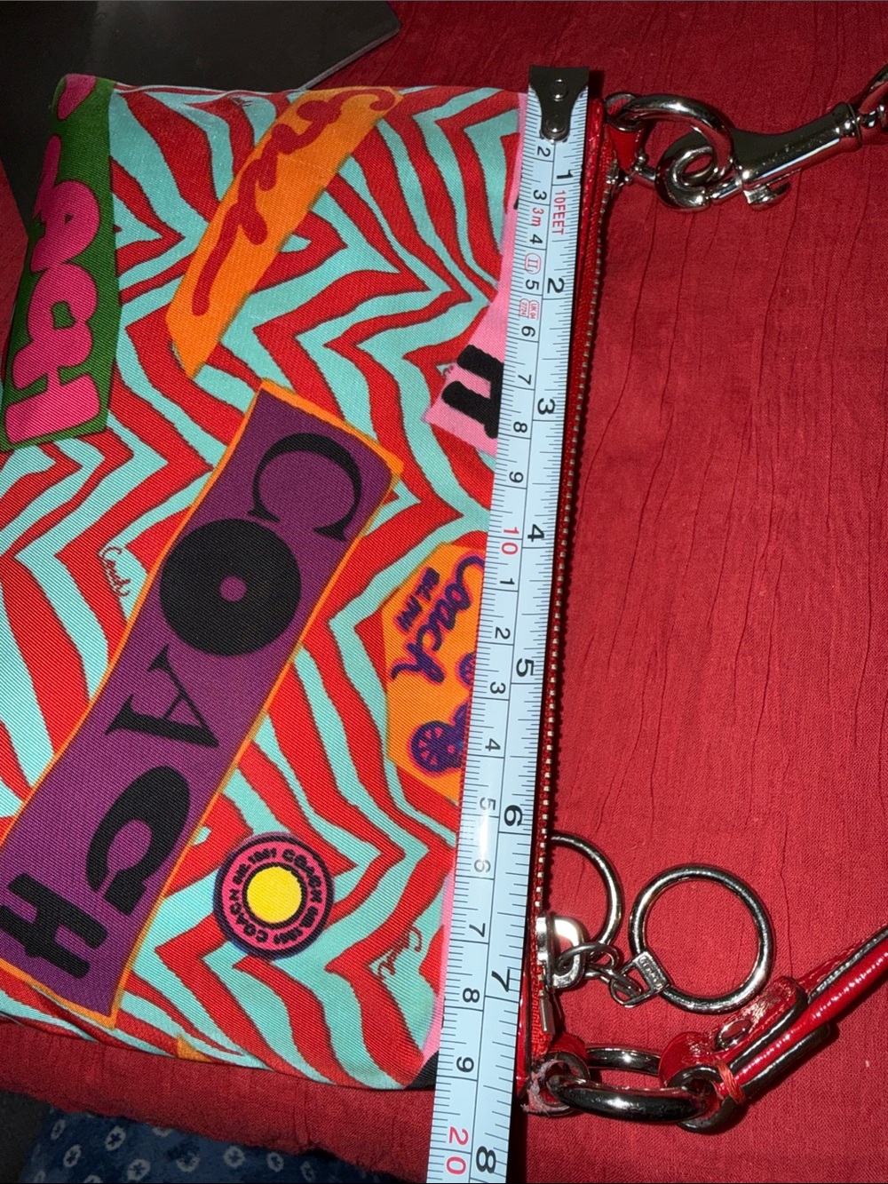 Coach poppy Red and Pink Graphic Shoulder Bag with Silver Plate - Picture 14 of 16